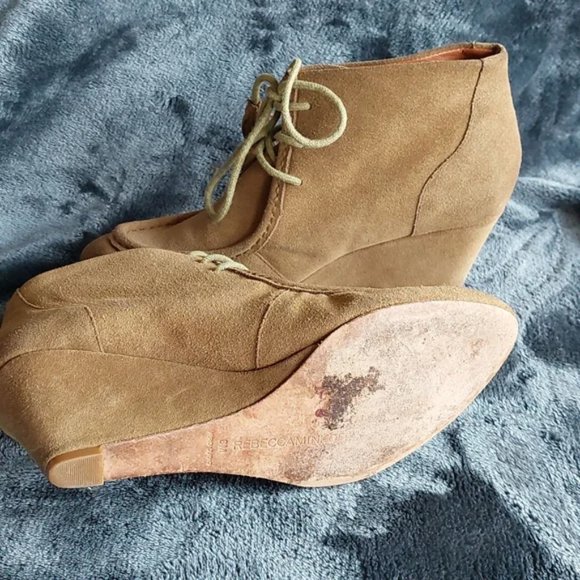 Rebecca Minkoff Suede Leather Tassel Ankle Wedge Booties, 8M - Picture 5 of 11